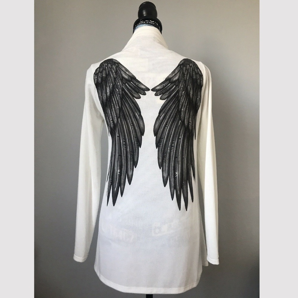 White cardigan with Wings Size XS/S open front